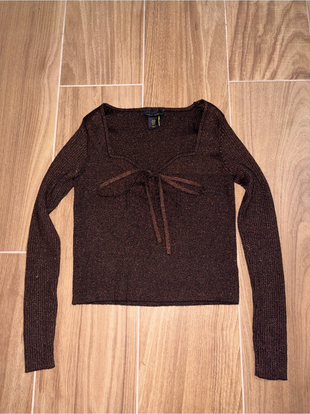 House of Harlow 1960 Brown Tie-Front Long Sleeve Knit Top